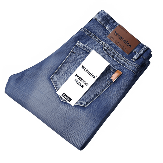 2026 Straight Regular Blue Stretch Denim Trousers Spring Autumn Men Classic Jeans Business Fashion Men's Smart Jeans - Baddielike